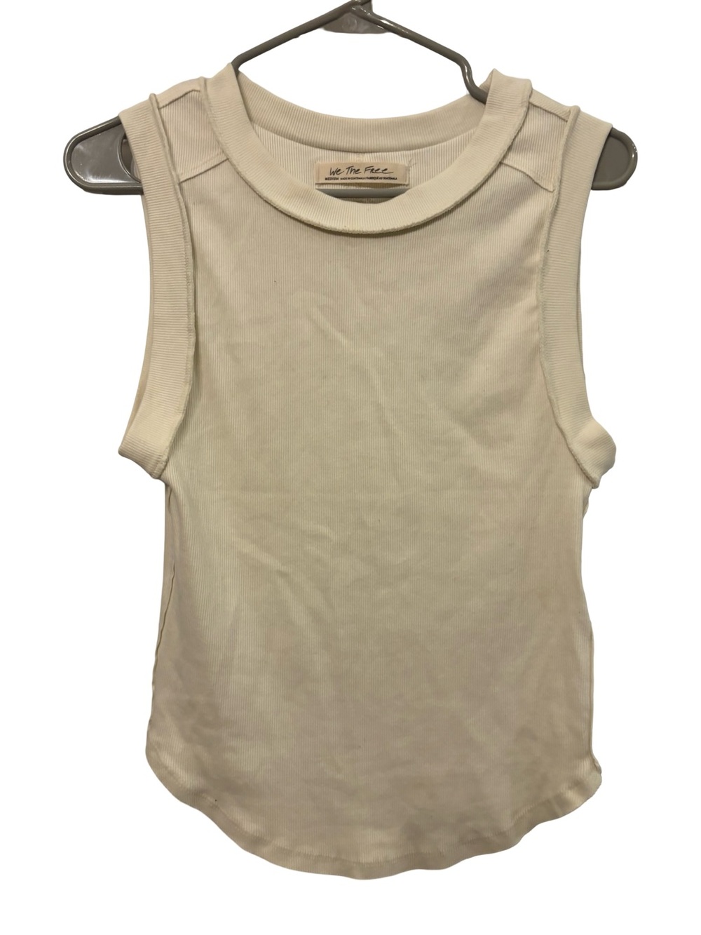 We The Free Women's Cream Ribbed Minimalist Casual Tank Top Medium